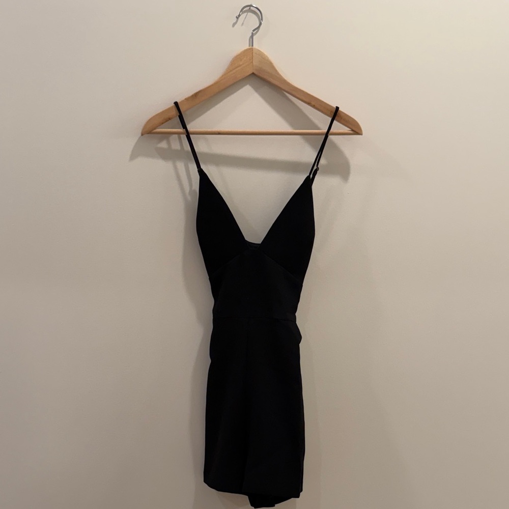 BCBGeneration Black V-Neck Spaghetti Strap Romper